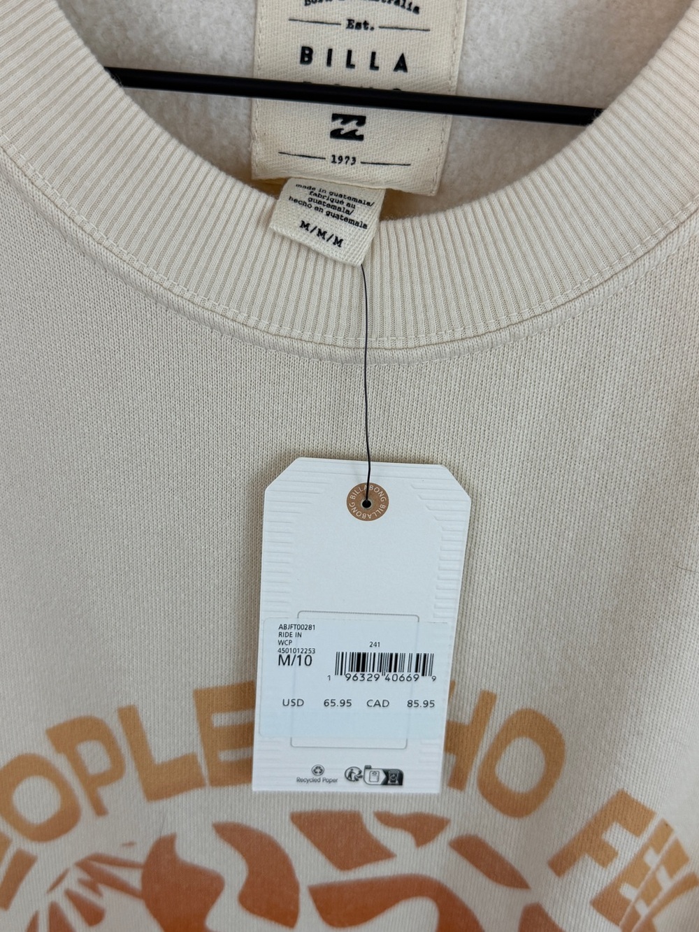 Billabong NWT Cream Oversized Crewneck Sweatshirt with Orange Floral Graphic - Picture 5 of 9